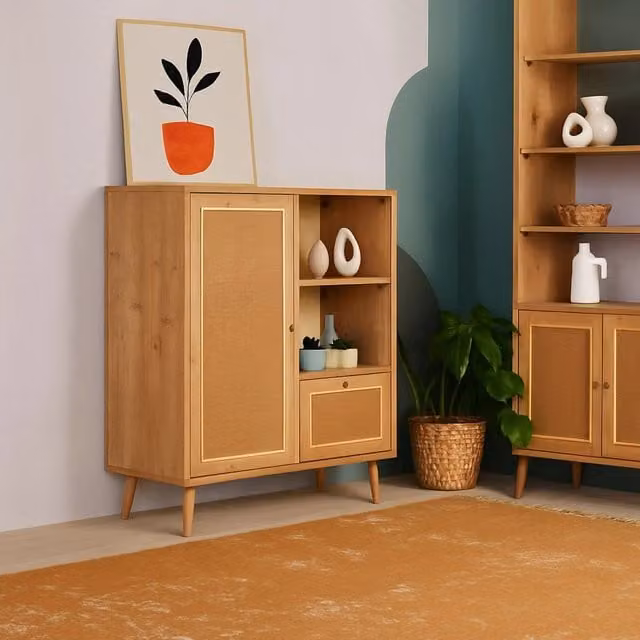 Credenza Jingu DMORA in legno color quercia per soggiorno e cucina L 90 cm, P 40 cm, H 110 cm