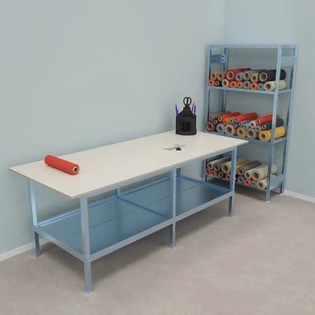 Banco da lavoro per magazzino Castellani Shop in metallo e legno grigio L: 250 cm, P: 200 cm, H: 93 cm
