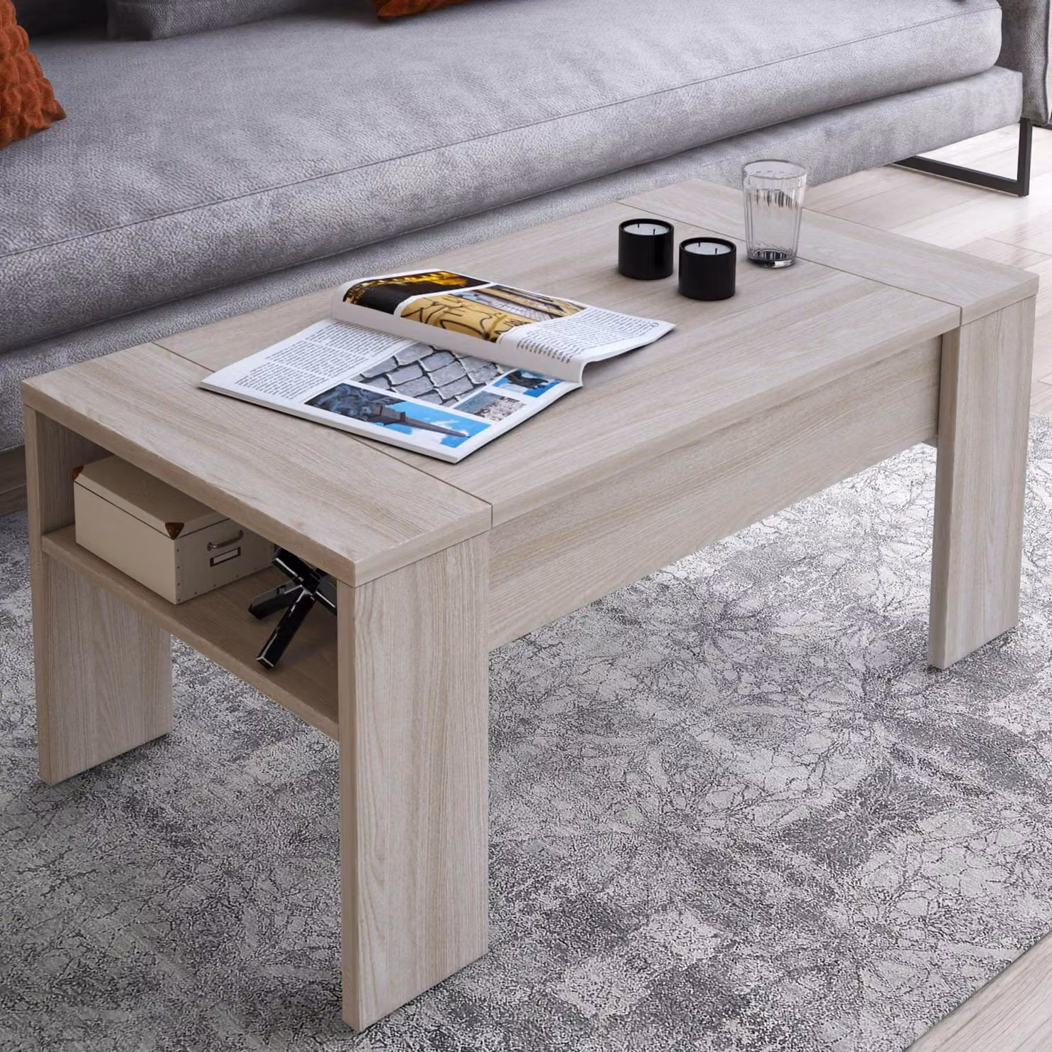 Dmora Tavolino da Salotto Corallo 98x50x43h cm Marrone Olmo, un Vano Forma Rettangolare