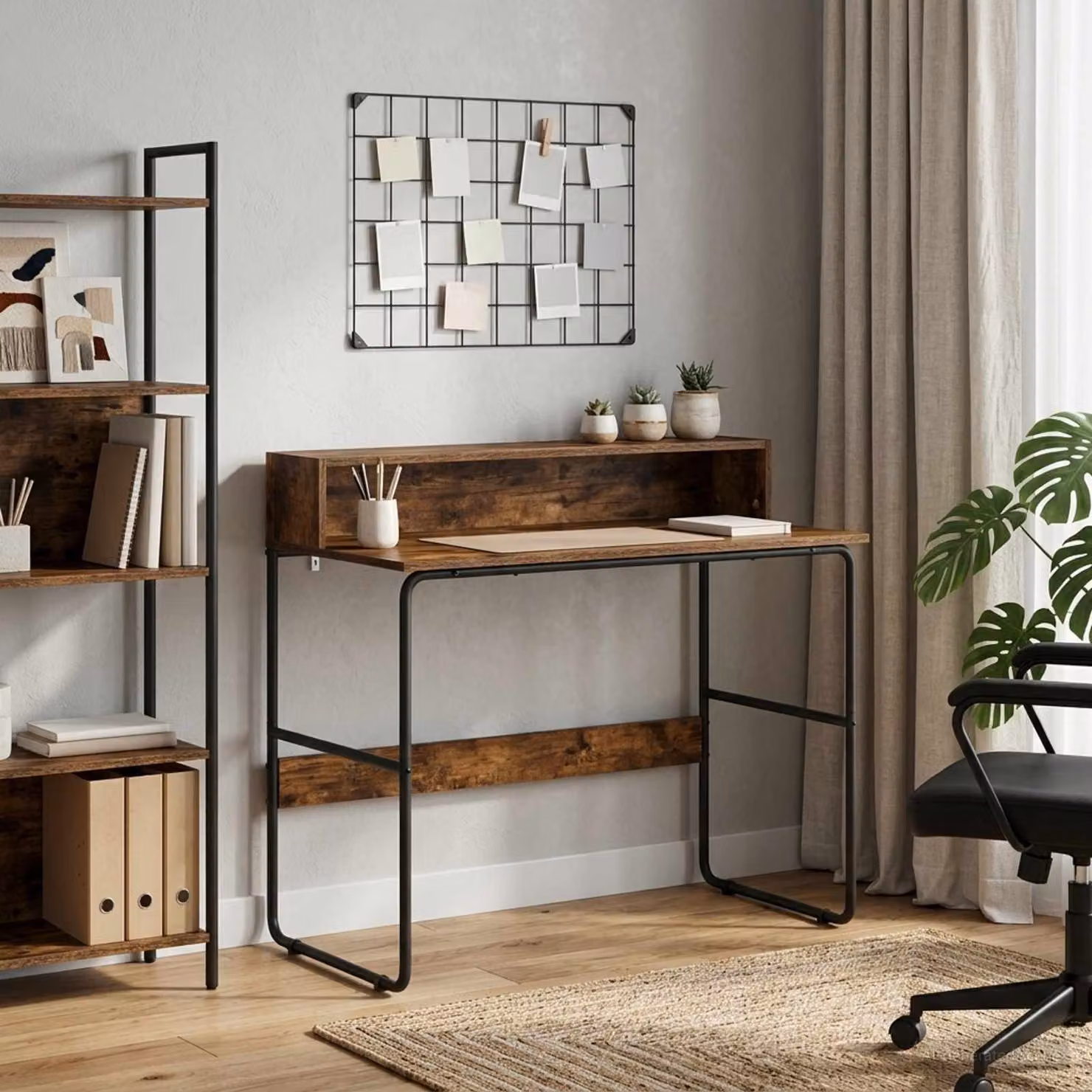 Scrivania con spazio di archiviazione vidaXL in stile industriale, colore marrone rovere