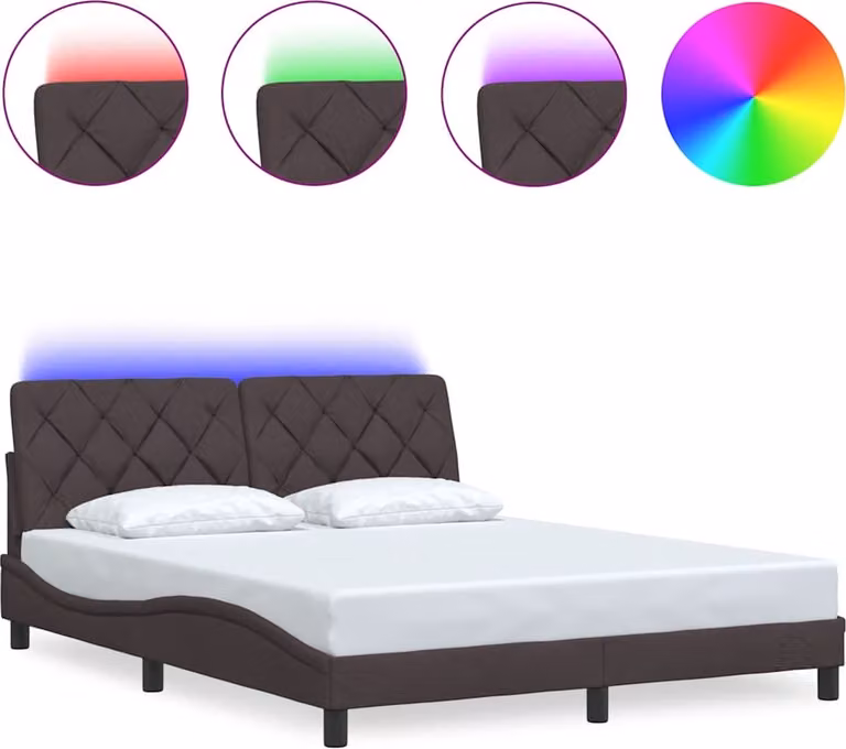 Struttura letto con LED senza materasso in tessuto marrone scuro 160x200 cm