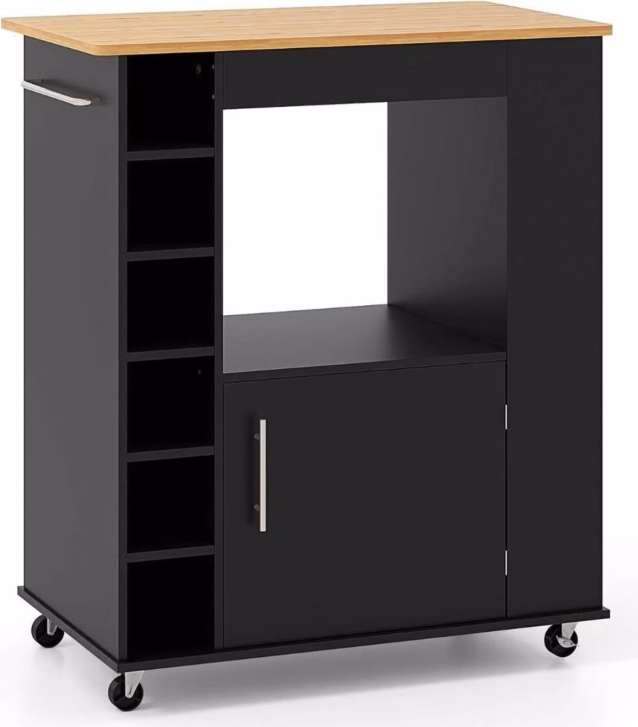 Carrello da cucina con piano in bambù, porta spezie, porta asciugamani