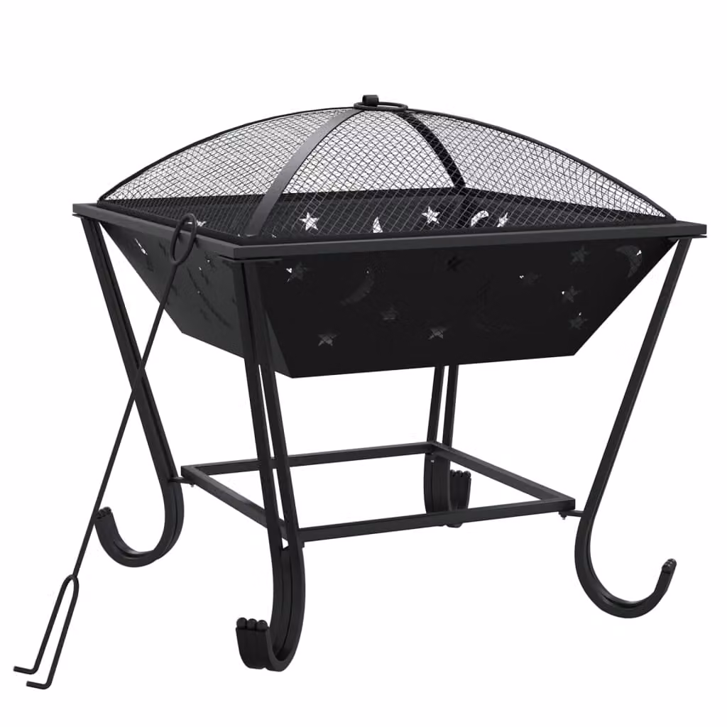The Living Store Ciotola da fuoco con attizzatoio 50 cm XXL in acciaio