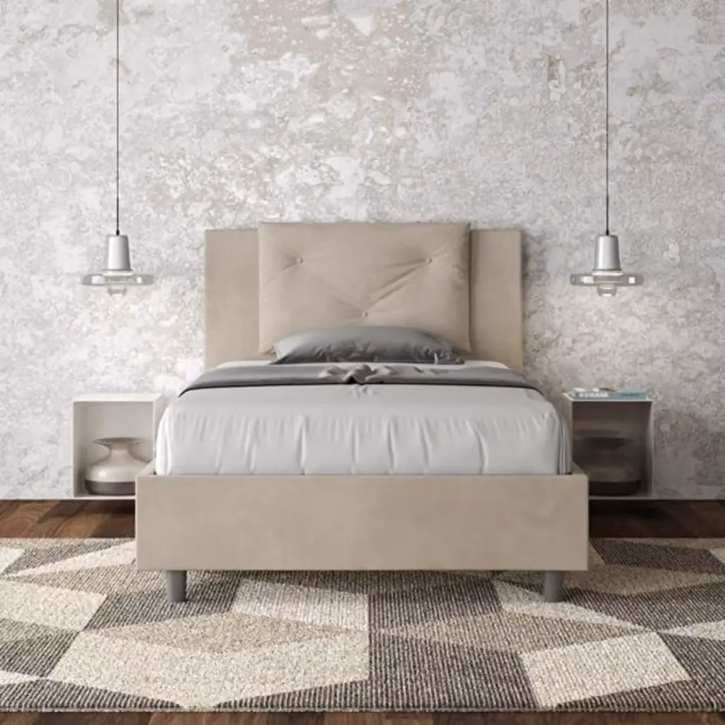 Letto singolo contenitore imbottito Appia Ityhome in microfibra colore sabbia L: 100 cm x P: 210 cm – 2
