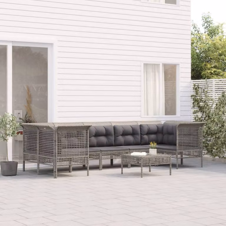 Set Divani da Giardino vidaXL 8 Pezzi a Forma di L con Cuscini Grigio