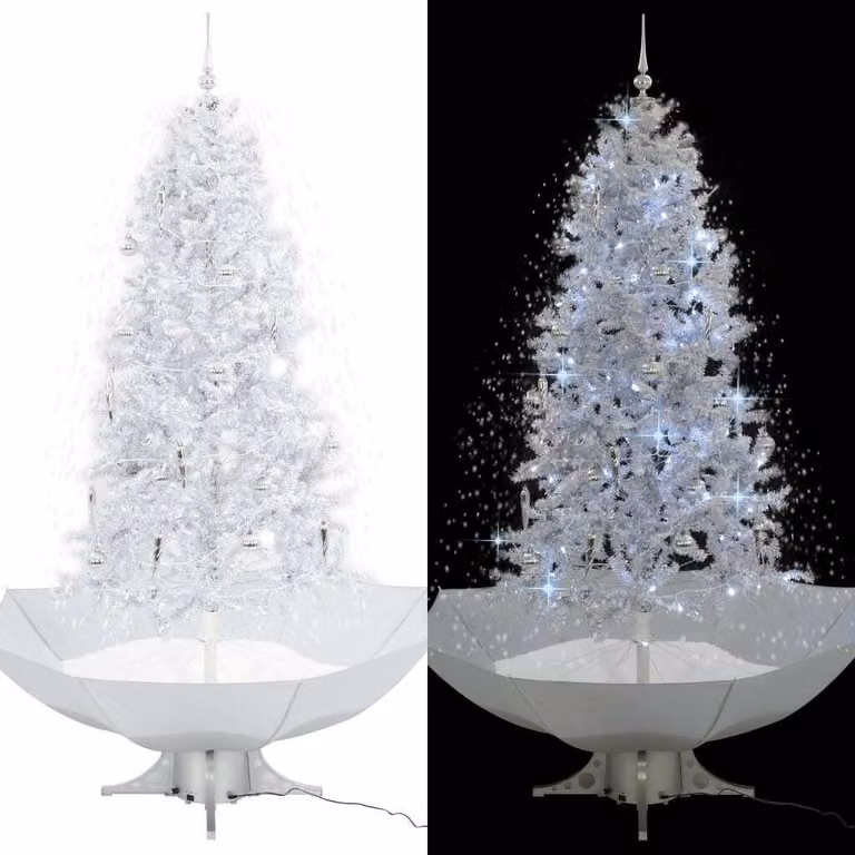 The Living Store Albero di Natale innevato con base a ombrello bianco 190 cm