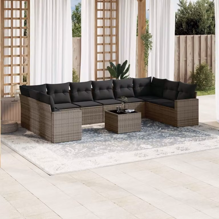 Maison Exclusive - Set Divani da Giardino 11 pz con Cuscini in Polyrattan Grigio