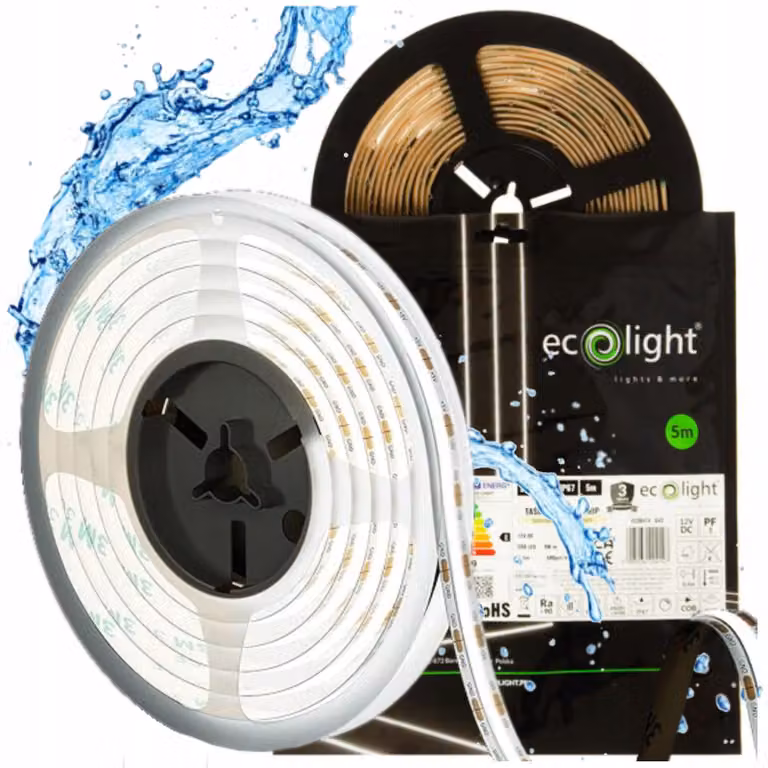 Striscia LED COB, 5 metri, 45W, 6000K, luce bianca fredda, per bagno, grado di protezione IP67
