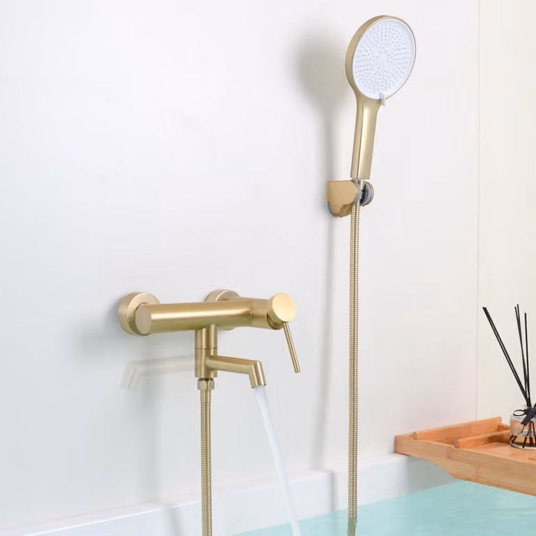 Porta doccia con set doccia, orientabile a 90°, da fissare a parete, finitura dorata spazzolata