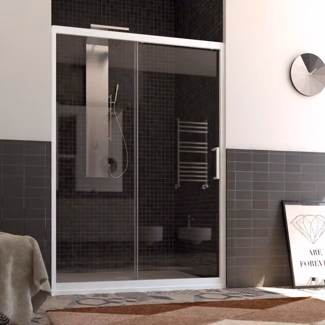 Porta Doccia a Nicchia FORTE Modello Glax 1 con Anta Scorrevolente in Vetro Trasparente e Profilo Bianco L: 120 cm, H: 200 cm