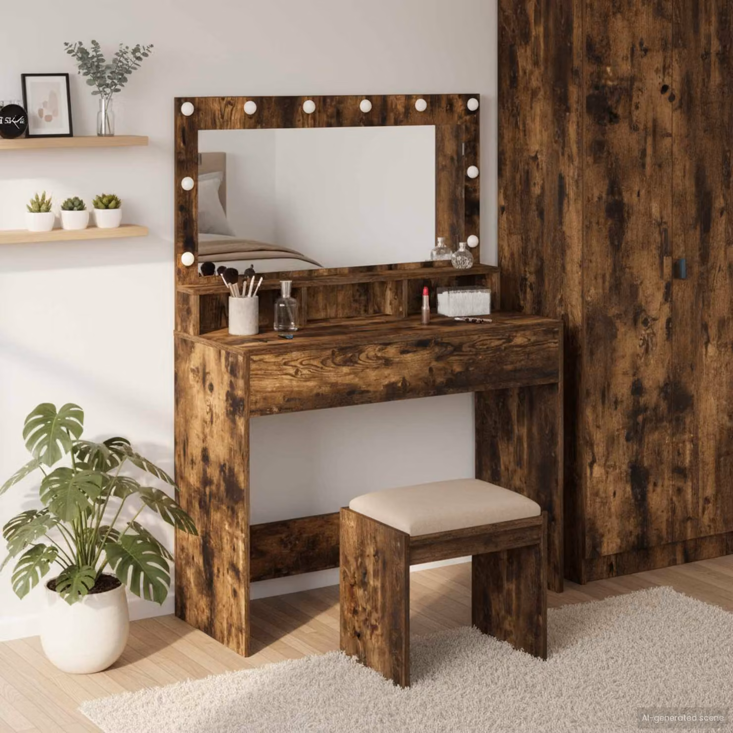 vidaXL Tavolo da trucco moderno in rovere color marrone L: 100 cm, P: 41 cm, H: 135 cm