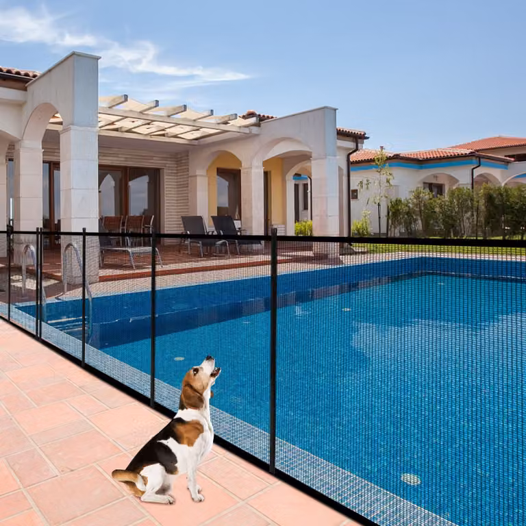 Set di 3 pezzi di protezione per piscina Costway in alluminio e tessuto nero, barriera di sicurezza con cancelletto