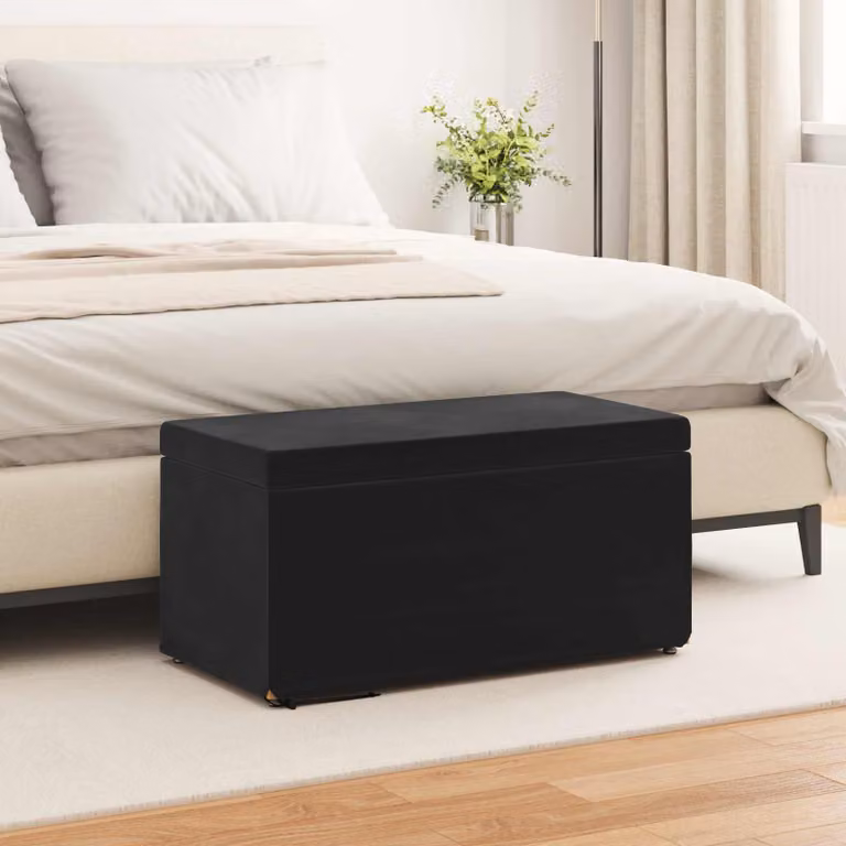 Pouf nero vidaXL in velluto con struttura in legno e MDF L: 41 cm, P: 41 cm, H: 40 cm
