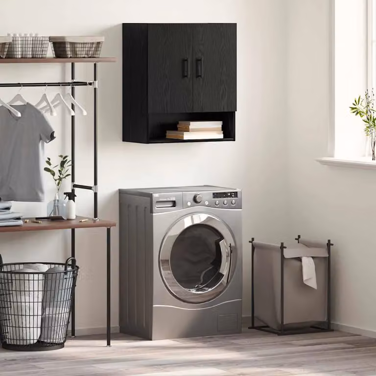 Mobiletto a muro moderno vidaXL in MDF nero opaco L: 60 cm, P: 31 cm, H: 70 cm