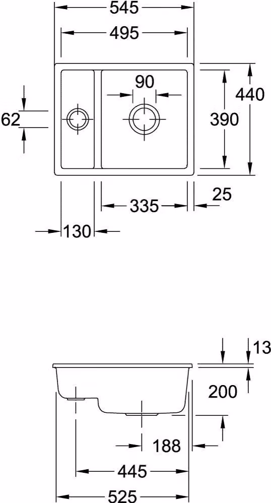 Villeroy & Boch 675802SM Lavello sottopiano Subway 60 XU 545x440 mm