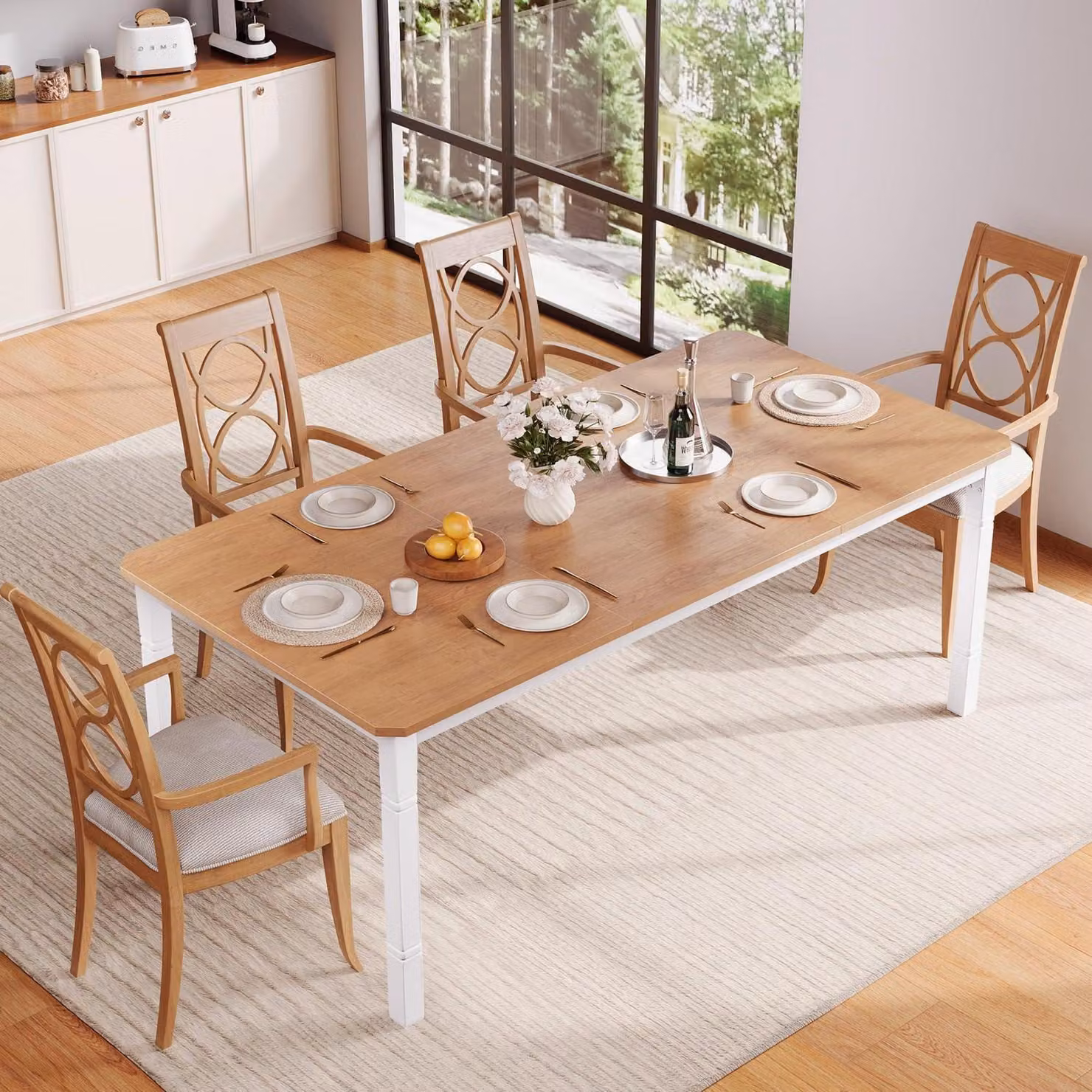 Tavolo da pranzo rettangolare, dimensioni 150x90x75 cm, struttura in metallo, piano in legno noce, adatto per 4-6 persone