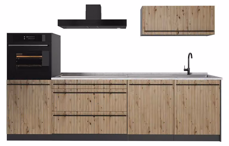Cucina componibile Vicco R-Line Rovere artigianale/Antracite 280 cm piano di lavoro Marmo, Model 67239