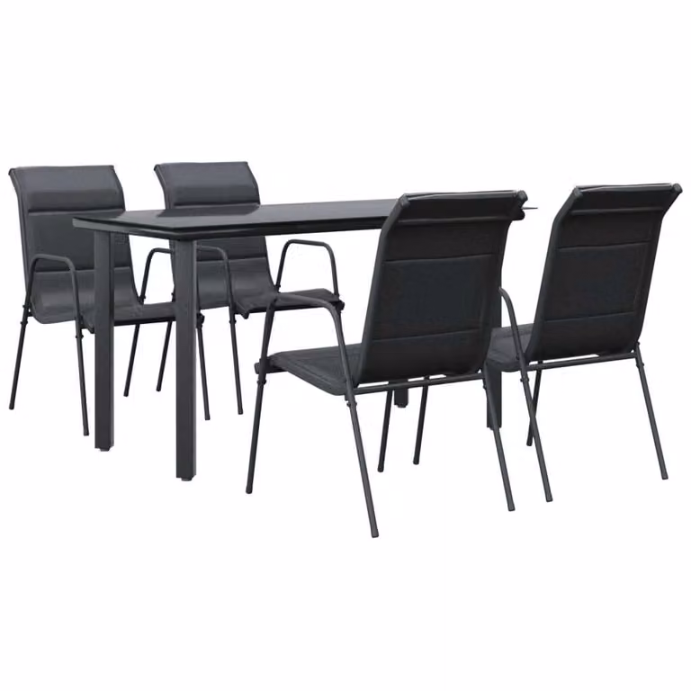 Set da Pranzo da Giardino 5 pz Nero in Acciaio e Textilene