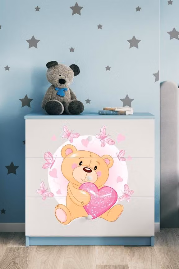 Cassettiera per bambini orsetto farfalle nel colore blu Babydreams
