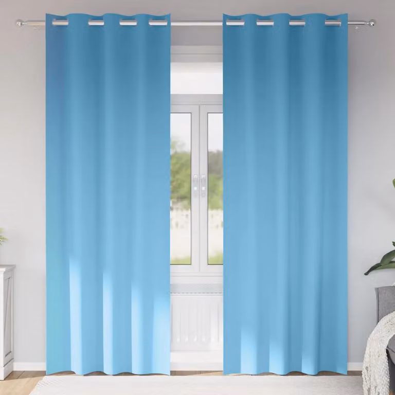 Set di 2 tende blackout vidaXL con anelli in poliestere, colore azzurro, H 245 x L 140 cm