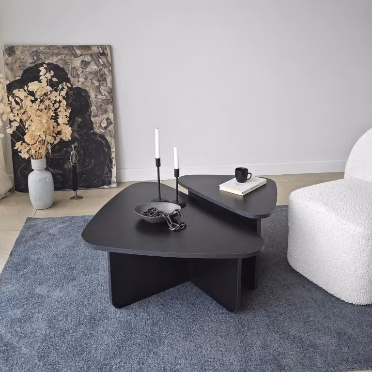 Skye Decor, set di tavolini da salotto di alta qualità (2 pezzi), nero, 90 x 35 x 60 cm e 60 x 40 x 40 cm | Pannello truciolare rivestito al 100% in melamina, spessore 18 mm | Design moderno per interni eleganti.