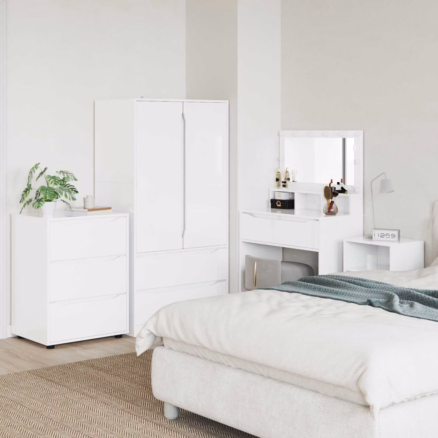 vidaXL Armadio Moderno Bianco Lucido in Legno MDF L: 60 cm, P: 48 cm, H: 81 cm