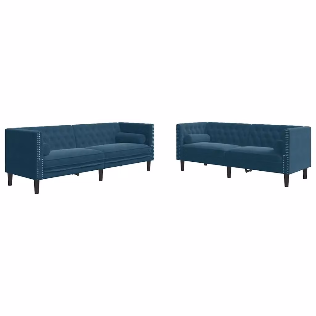Set di 2 Divani Chesterfield vidaXL in Velluto Blu con Cuscini – 2