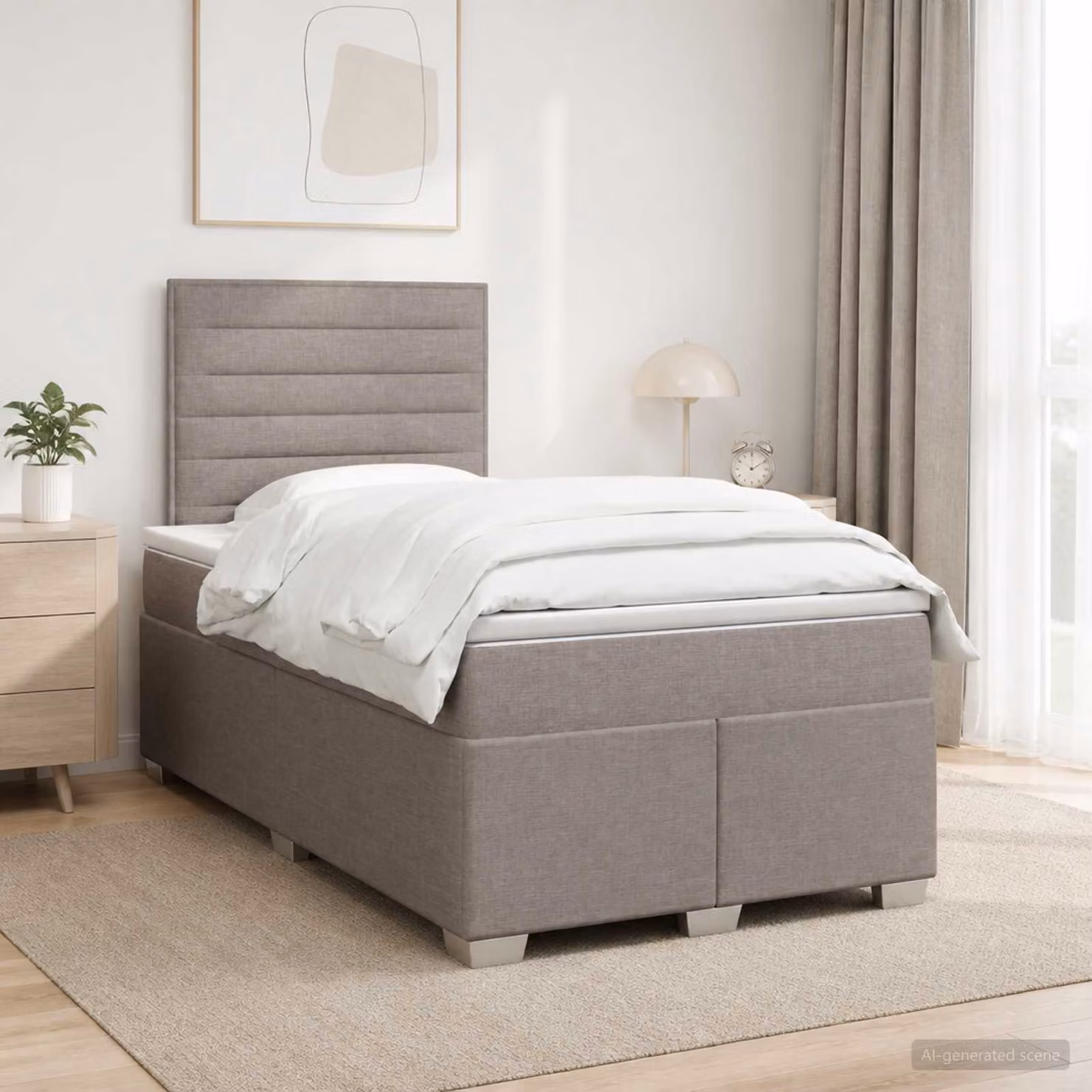 Letto box spring con materasso vidaXL in tessuto, colore tortora, L/P/H: 120 x 200 x 128 cm