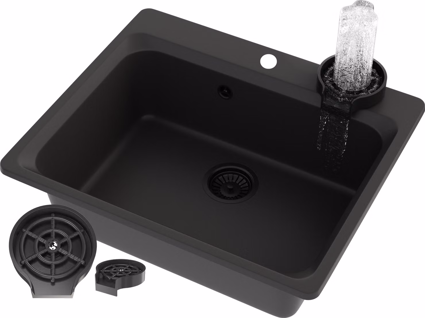 Granitan - Lavello in granito - Lavello da cucina - 62x52 cm - Nero - con sifone e accessori - Lavello - ZANTE