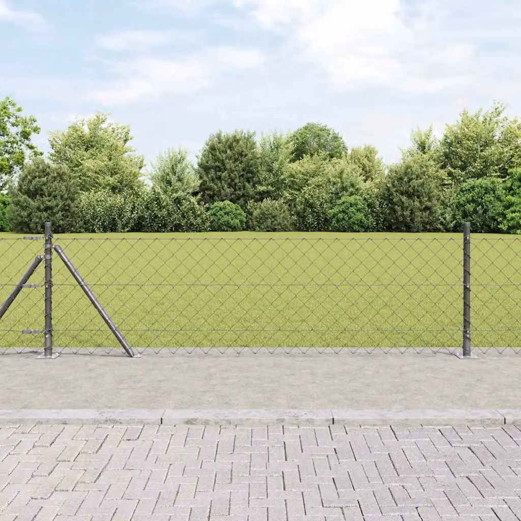 vidaXL Recinzione a maglie in acciaio rivestita in PVC con base in cemento, Grigio, L: 10 m, H: 0,6 m