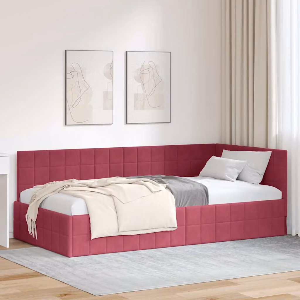 Cornice del letto ad angolo vidaXL in velluto rosso, L: 100 cm, P: 200 cm – 1