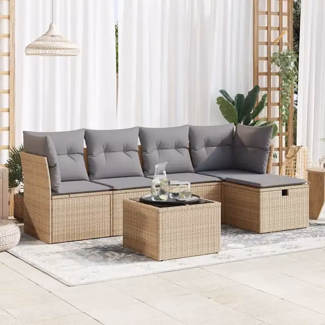 Set Divano da Giardino 6 pz con Cuscini Beige in Polyrattan 3325275