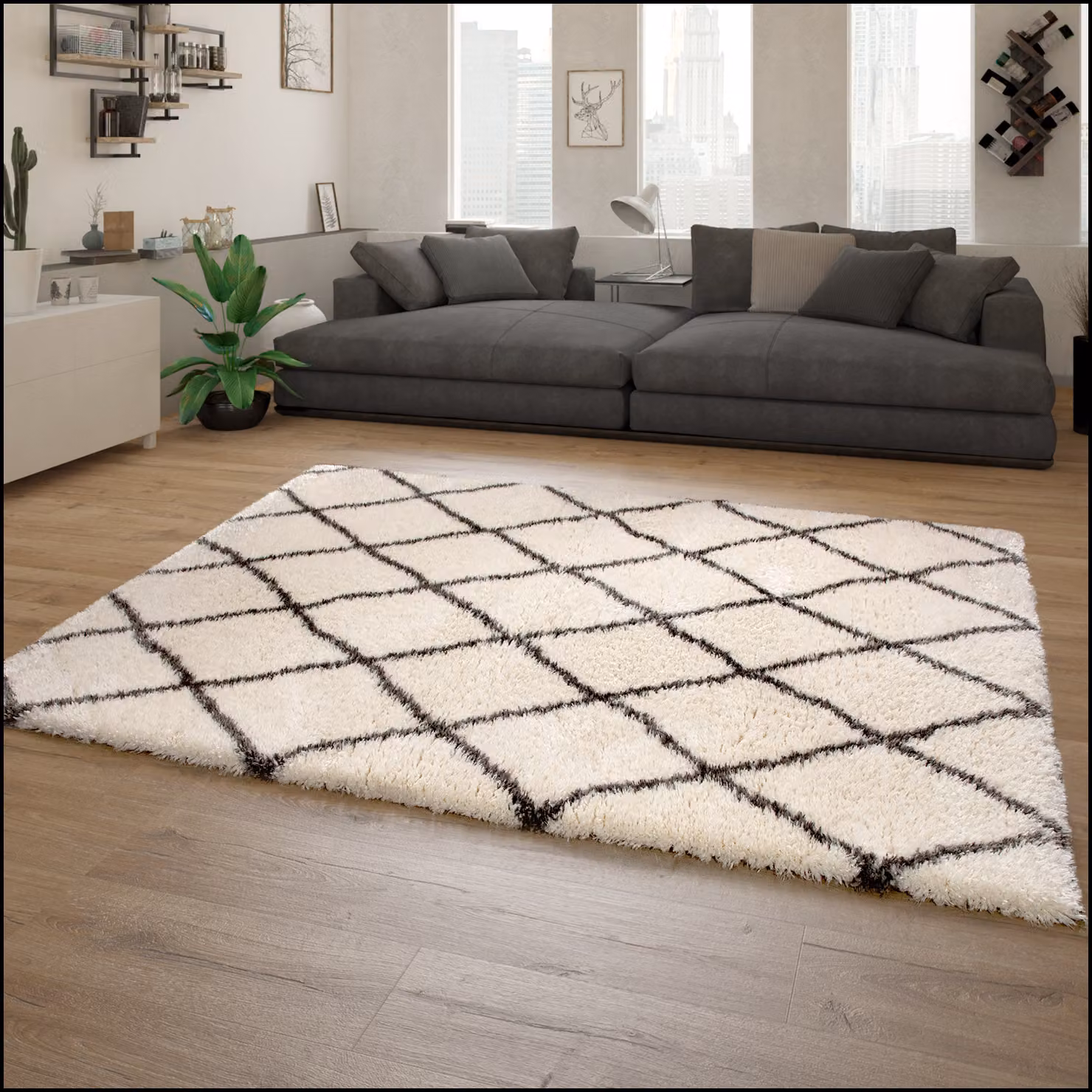 Tappeto a pelo alto Mahara beige geometrico moderno L: 150 cm, P: 80 cm – 3