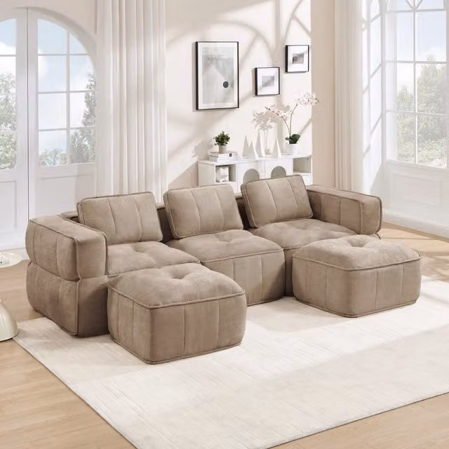 Divano modulare 271.0x162.0x67.0 cm senza struttura con base antiscivolo in poliestere sabbia