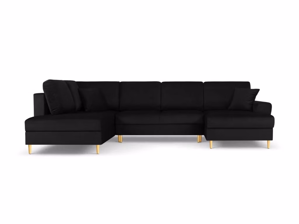 Divano panoramico convertibile Kyoto di Cosmopolitan Design con contenitore, 7 posti, modello a L con lato sinistro, rivestimento in velluto nero e dettagli oro, L 313 cm x P 175 cm x H 88 cm – 2
