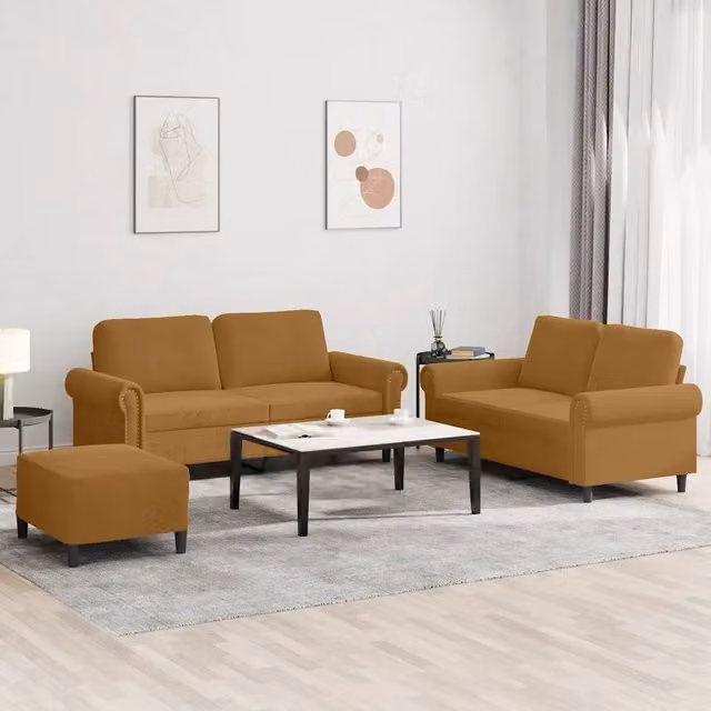 Set di Divani 3 pz con Cuscini Marrone in Velluto 3202227