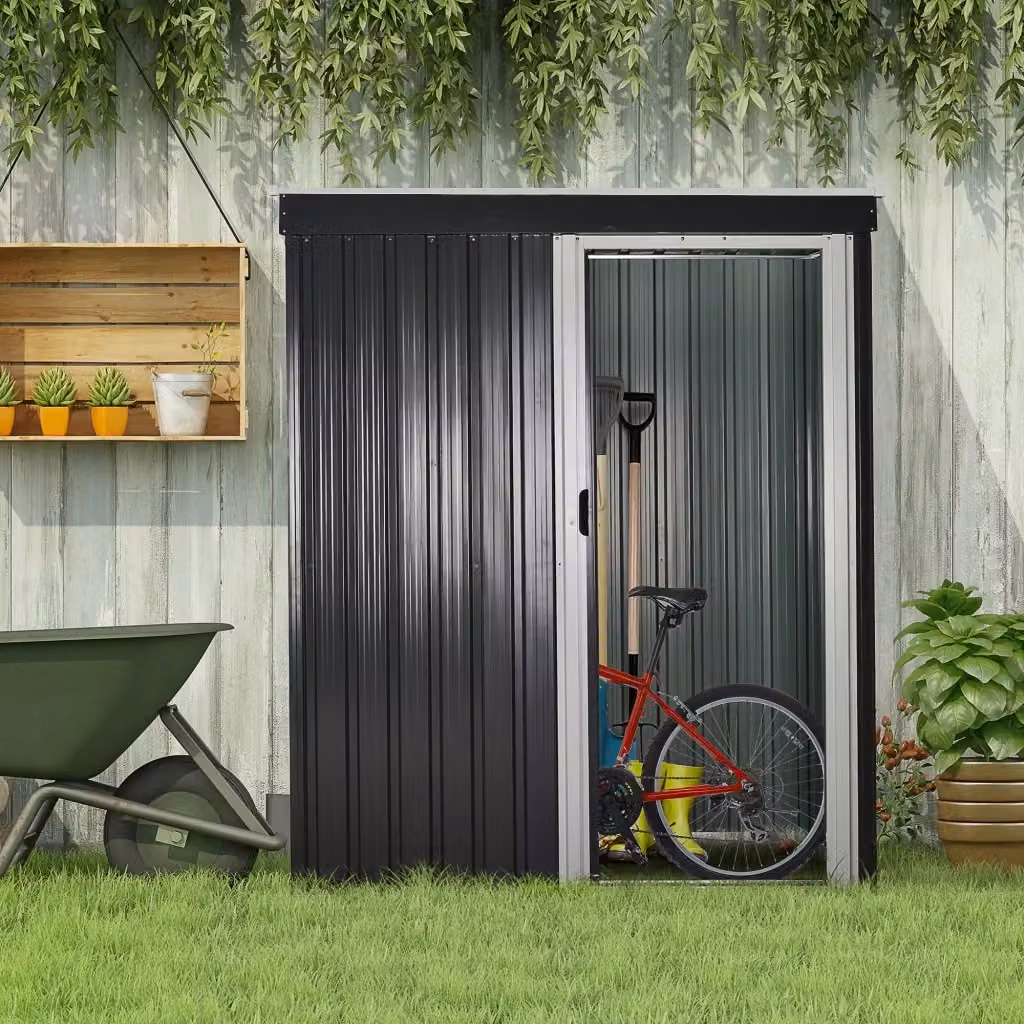 Casetta Box da Giardino Outsunny in Acciaio Zincato Nero L: 163 cm, P: 89 cm, H: 182 cm – 2