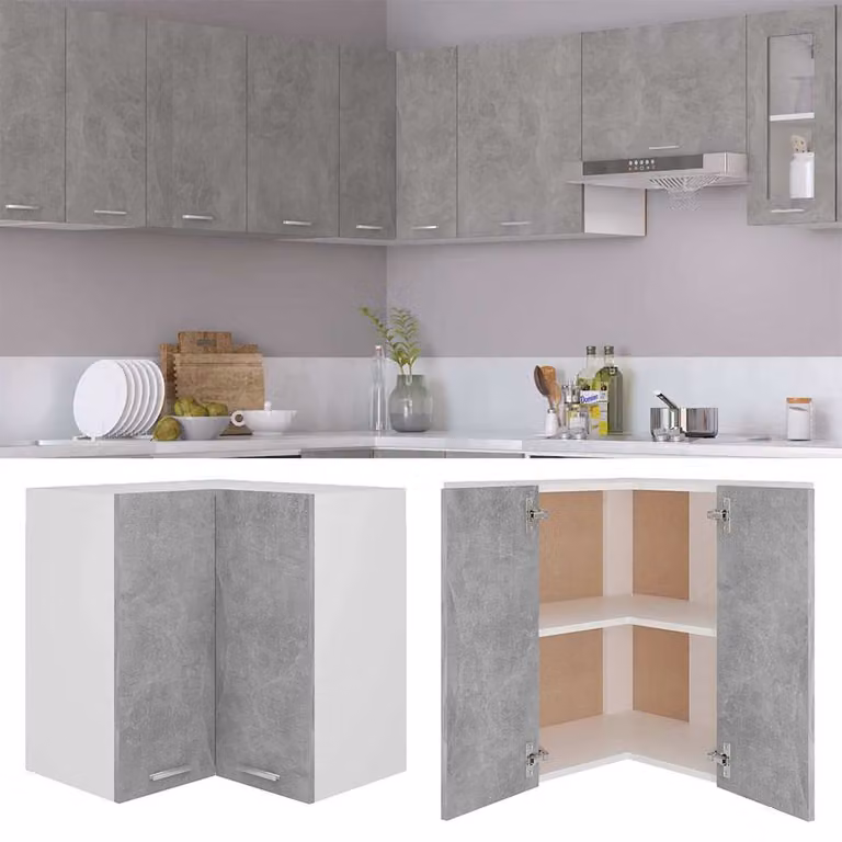 vidaXL Pensile Angolare “Lyon” Grigio Cemento 57x57x60cm