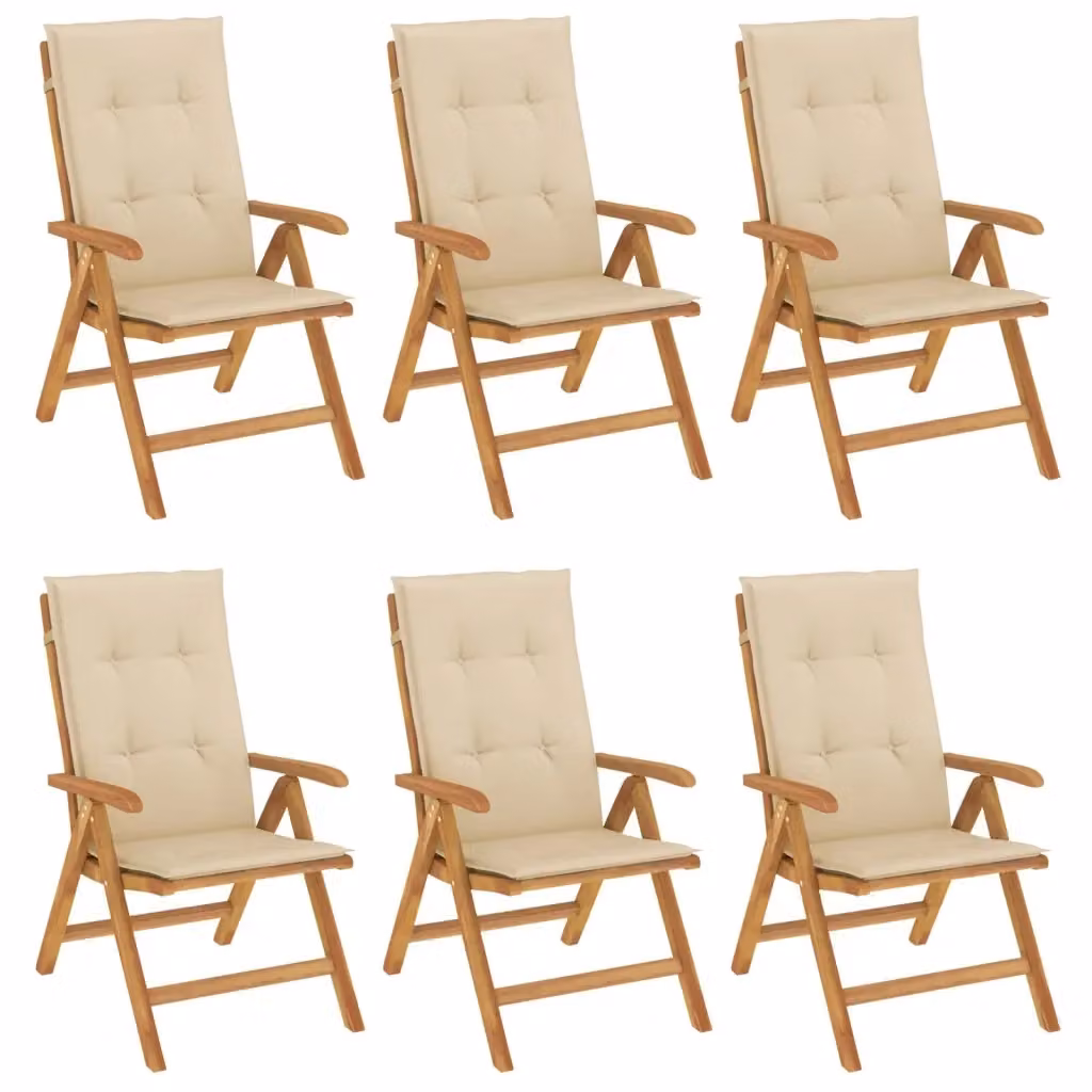 Set di 6 sedie pieghevoli reclinabili vidaXL in legno di teak con cuscini beige per giardino – 2