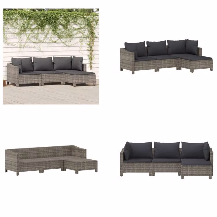 vidaXL Set salotto da giardino 4 pezzi con cuscini in poly rattan grigio - Set salotto da giardino - Set salotto da giardino - Set arredamento da giardino