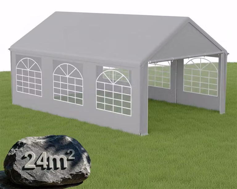 Tenda da festa 4x6 metri, grigia, impermeabile, con pareti laterali, struttura in acciaio, protezione UV
