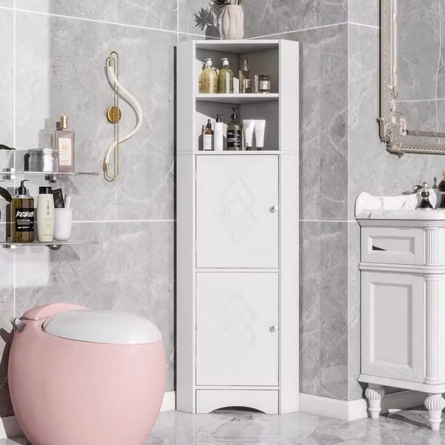 Armadietto angolare per bagno Minimal bianco in legno multistrato L/P/H: 36.5 x 36.5 x 155 cm