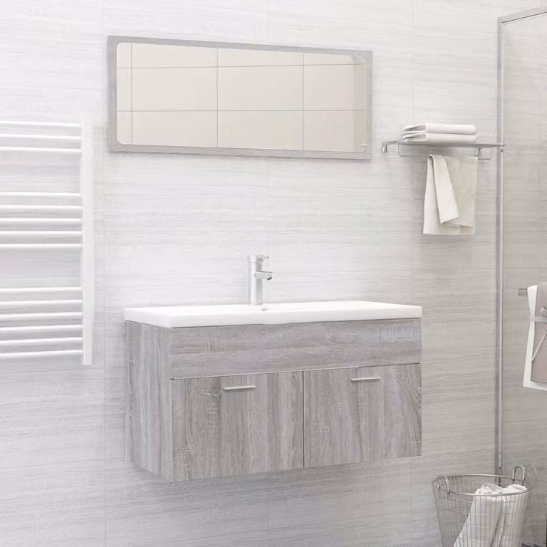 Set Mobili da Bagno vidaXL 2 Pezzi Grigio con Mobile Lavabo e Armadietto Specchio a Parete