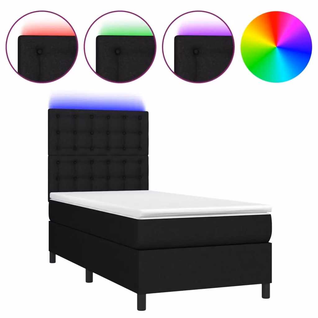 Letto Ibrido con Materasso e Illuminazione LED vidaXL in Tessuto Nero L: 80 cm, P: 200 cm – 2