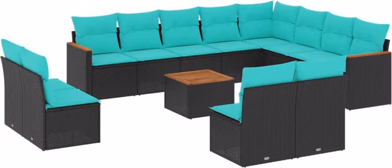 Set Divani da Giardino 13 pz con Cuscini Nero in Polyrattan