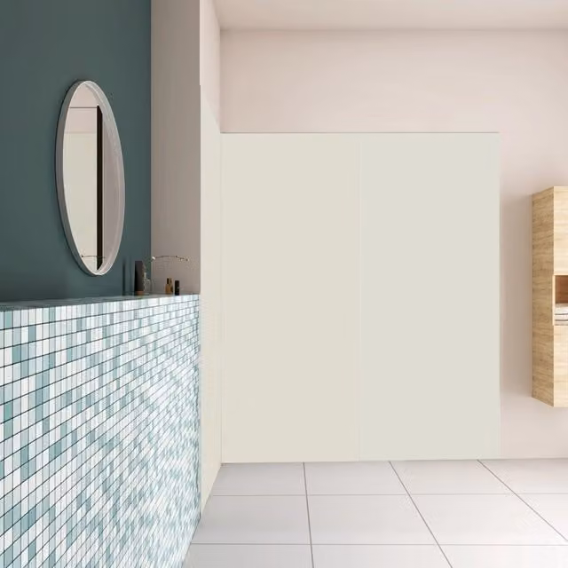 H.210 cm Pannello Doccia ad Angolo 90x90x100 cm Realizzato in Alluminio da 3 mm con Profili Finitura Bianco Avorio per Rivestimento Parete Bagno