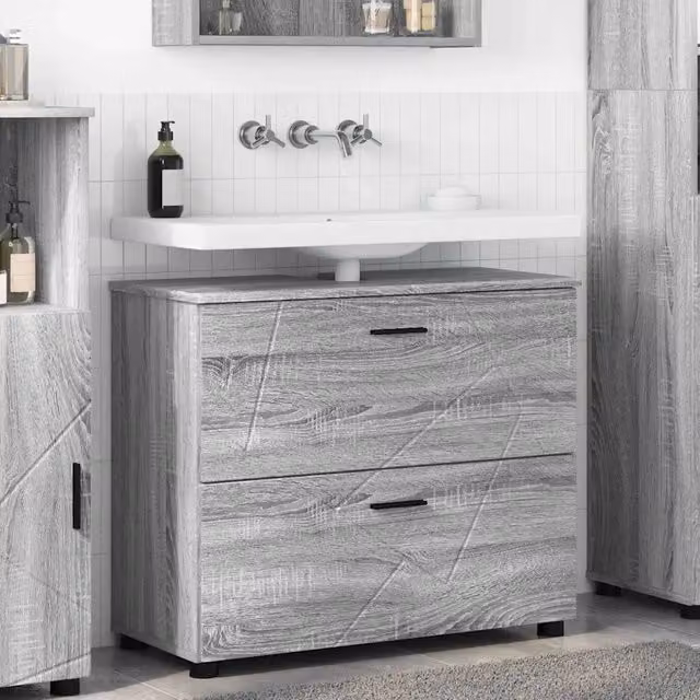 Mobile da bagno moderno vidaXL grigio con ante a cerniera e ripiani interni L: 76,5 cm, P: 35 cm, H: 64 cm