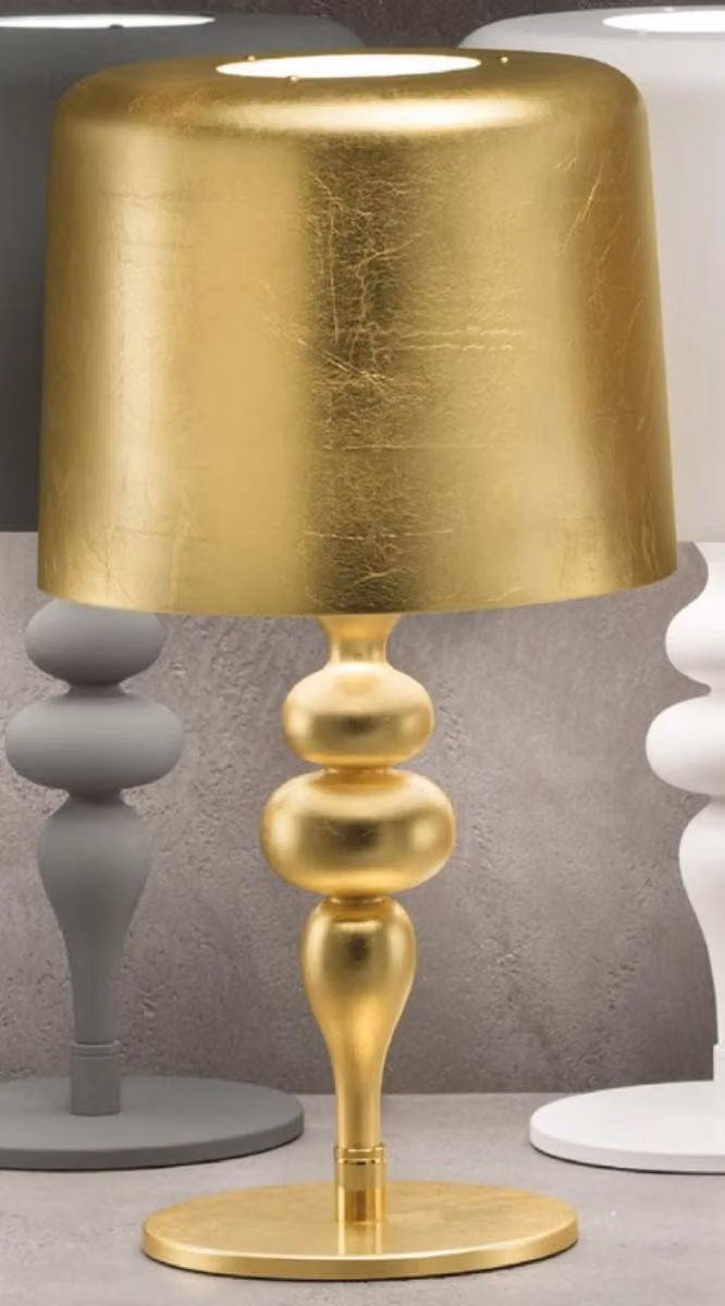 Casa Padrino lampada da tavolo art déco oro Ø 50 x H. 180 cm - Lampada da tavolo art déco rotonda con paralume in alluminio - Lampade da tavolo - Qualità lussuosa - Italy