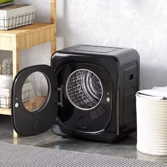 Asciugatrice a pompa di calore REDOM da 4 kg, nera, con caricamento frontale e blocco sicurezza per bambini