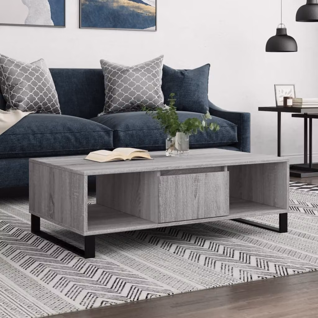 The Living Store Tavolino Grigio Sonoma 104x60x35 cm Materiale legno
